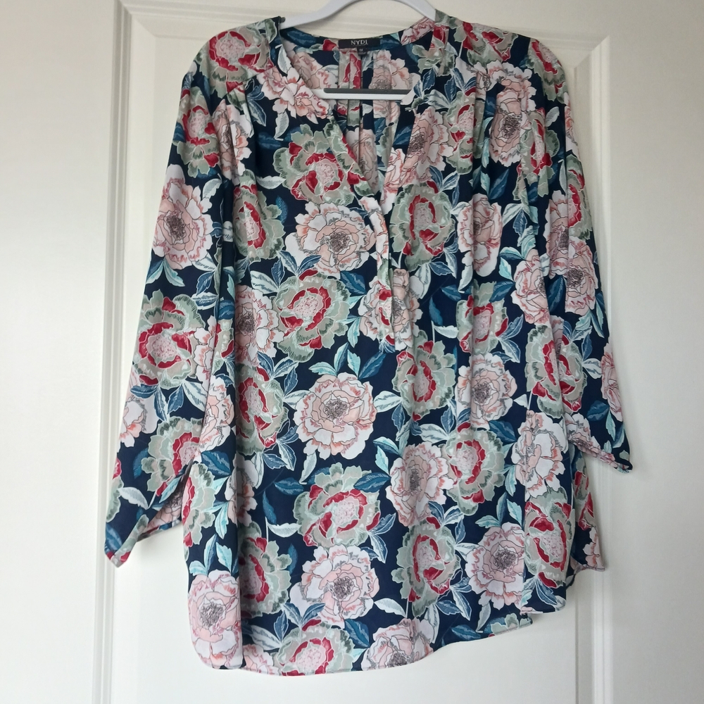 Talbots Floral Blouse - Navy and Blush